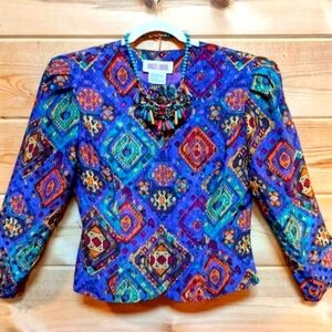Maggy London Vintage Multicolor Geometric Blouse